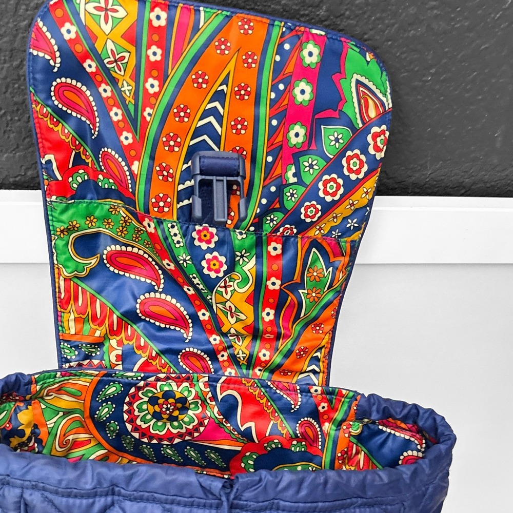 Vera Bradley Navy Blue Quilted Nylon Paisley Lining Drawstring Flap Backpack - Picture 8 of 10